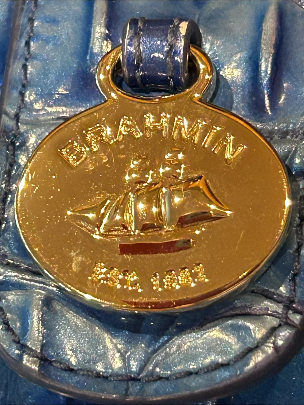 NWT Brahmin Vista Blue Ombré Melbourne Embossed Leather Crossbody Gold Hardware